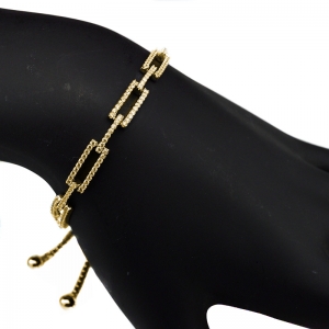 Pulsera eslabones rectangulares con piedras, cierre ajustable, amarilla