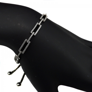Pulsera eslabones rectangulares con piedras, cierre ajustable, rodio negro