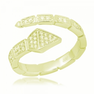 Anillo bicha, linea premium, pavee, abierto, amarillo