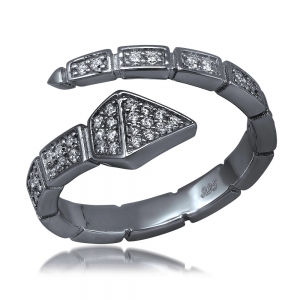 Anillo bicha, linea premium, pavee, abierto, rodio negro