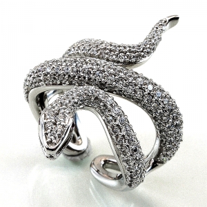 Anillo serpiente, pavee, abierto, rodio negro