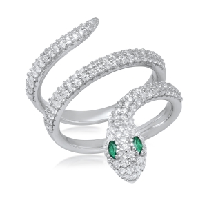 Anillo serpiente, blanca con piedras verdes