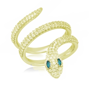 Anillo serpiente, amarillo, con piedras verdes