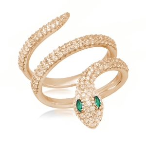Anillo serpiente, rosada con piedras verdes