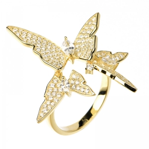 Anillo 3 mariposas pavee amarillo