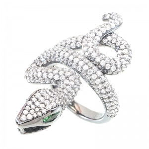 Anillo serpiente blanco con piedras verdes
