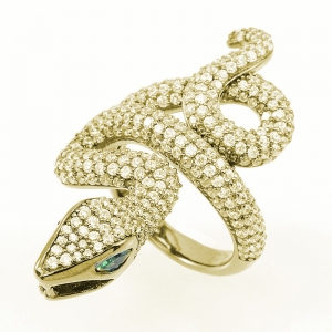 Anillo serpiente amarillo con piedras verdes