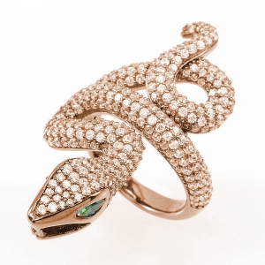 Anillo serpiente rosado con piedras verdes