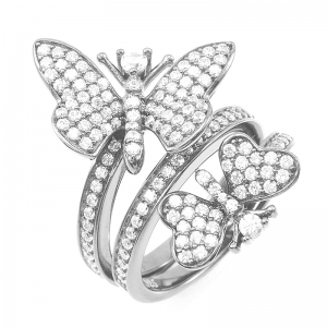 Anillo triple, con dos mariposas, pavee, blanco
