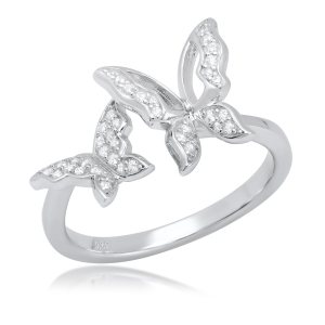 Anillo doble mariposa abierto blanco
