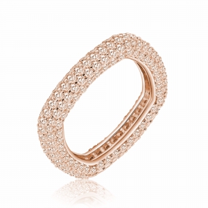 Anillo linea premium, cuadrado, sin fin pavee, rosado