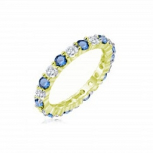 Anillo sin fin amarillo con piedras azules y blancas