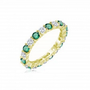 Anillo sin fin amarillo, piedras verdes y blancas