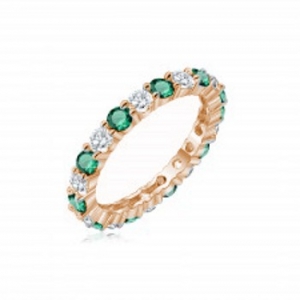 Anillo sin fin rosado, piedras verdes y blancas