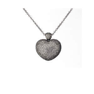 Conjunto linea premium corazon pavee, calado detras, rodio negro