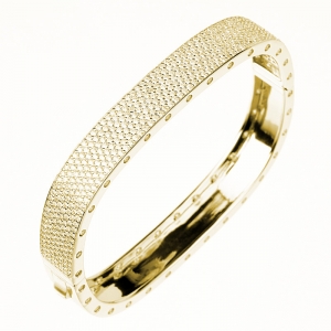 Esclava, ovalada, chata, pavee , con piedras en todo el cuerpo, amarilla. 10 mm