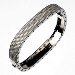 Esclava, ovalada, chata, pavee , con piedras en todo el cuerpo, rodio negro. 10 mm
