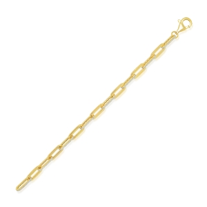 Pulsera con eslabones alargados con piedras y eslabones con bolitas, amarilla