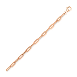 Pulsera con eslabones alargados con piedras y eslabones con bolitas, rosada