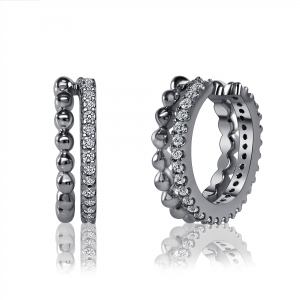 Par aros ajustables, tira de bolitas y tira de piedras, rodio negro
