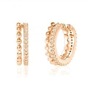 Par aros ajustables, tira de bolitas y tira de piedras, rosados