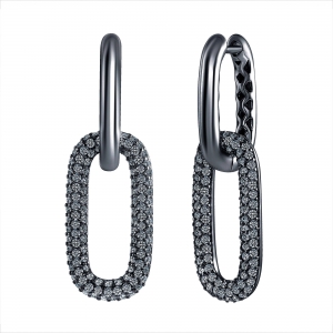 Par aros doble oval, con piedras, rodio negro, largo aprox : 3,3 cm