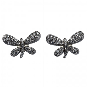 Par aros libelula con piedras, rodio negro