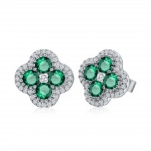 Par aros trebol piedras verdes
