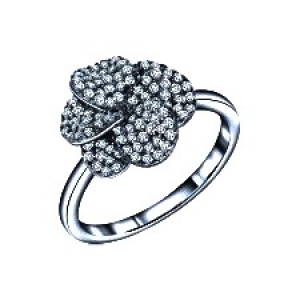 Anillo flor pavee rodio negro