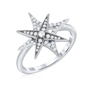 Anillo estrella con piedras, todo blanco