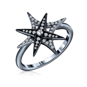 Anillo estrella con piedras, rodio negro
