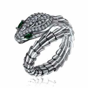 Anillo serpiente, abierto, con movimiento, rodio negro
