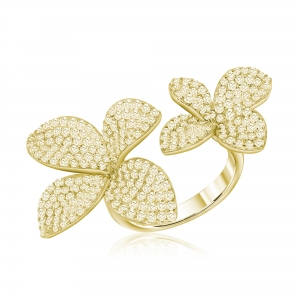 Anillo linea premium, flor doble, abierto pavee, amarillo, chico