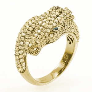 Anillo caballo amarillo con piedras verdes 