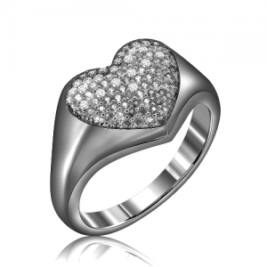 Anillo corazon rodio negro con piedras blancas