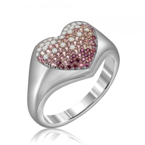 Anillo corazon blanco con piedras rosadas y blancas