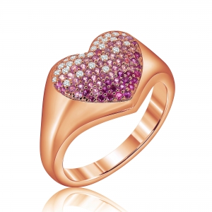 Anillo corazon rosado con piedras blancas y rosadas