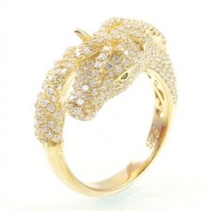 Anillo caballo amarillo con piedras blancas y verdes