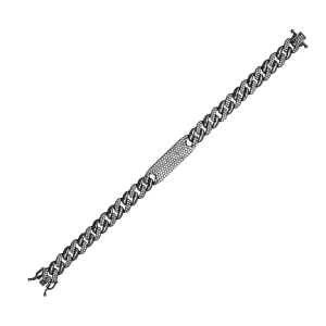 Pulsera cuban link, con chapa pavee en el centro, eslabones 8 mm aprox, rodio negro 