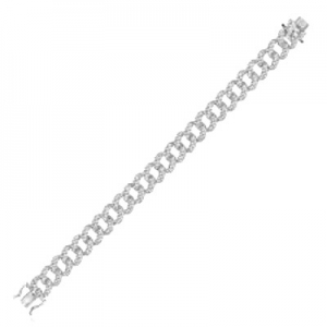 Pulsera cuban link con piedras , ancho 11 mm, cierre cajon, blanco