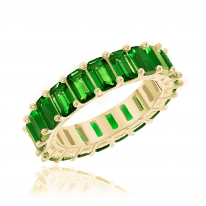 Anillo sin fin amarillo de piedras baguettes verdes