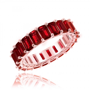 Anillo sin fin rosado de piedras baguettes fucsia