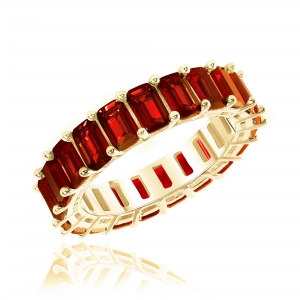 Anillo sin fin amarillo de piedras baguettes fucsia
