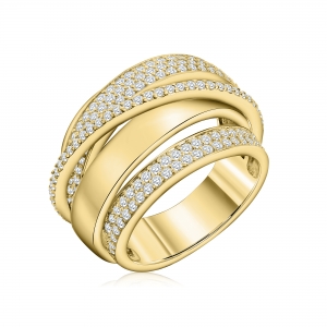 Anillo cruzado con tiras pavee, amarillo