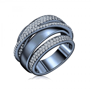 Anillo cruzado con tiras pavee, rodio negro