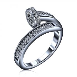 Anillo clavo, piedras baguettes, rodio negro