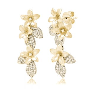 Par aros amarillos, flores con piedras. Largo aprox: 3,5 cm