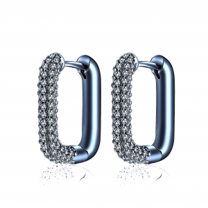 Par aros argollas alargadas con piedras, rodio negro. Largo aprox 1,7 cm