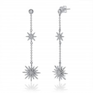 Par aros largos con estrellas pavee, blancos