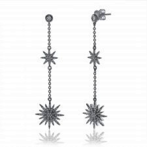 Par aros largos con estrellas pavee, rodio negro